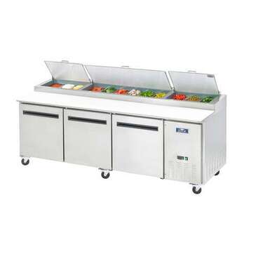 Arctic Air APP94R 94'' 3 Door Counter Height Refrigerated Pizza Prep Table