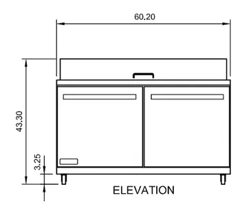 Arctic Air AST60R 61.25'' 2 Door Counter Height Refrigerated Sandwich / Salad Prep Table with Standard Top