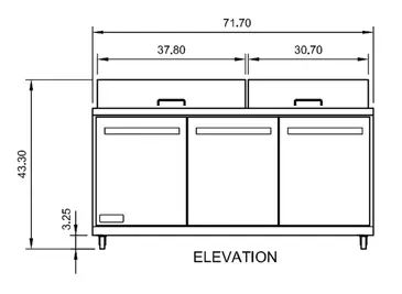 Arctic Air AST72R 71.5'' 3 Door Counter Height Refrigerated Sandwich / Salad Prep Table with Standard Top