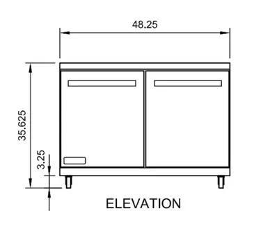 Arctic Air AUC48F 48.25'' 2 Door Counter Height Worktop Freezer with Side / Rear Breathing Compressor - 12.0 cu. ft.