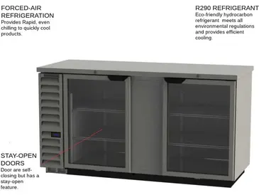 Beverage Air BB68HC-1-G-S Silver 2 Glass Door Refrigerated Back Bar Storage Cabinet, 115 Volts