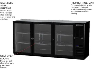 Beverage Air BB72HC-1-FG-S Silver 3 Glass Door Refrigerated Back Bar Storage Cabinet, 115 Volts