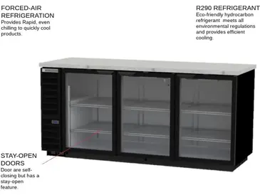 Beverage Air BB78HC-1-FG-S Silver 3 Glass Door Refrigerated Back Bar Storage Cabinet, 115 Volts