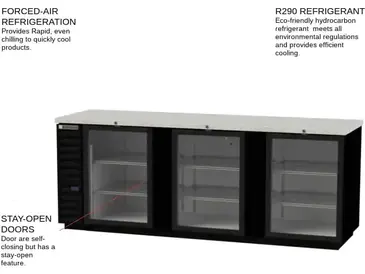 Beverage Air BB94HC-1-G-S Silver 3 Glass Door Refrigerated Back Bar Storage Cabinet, 115 Volts