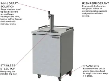 Beverage Air BM23HC-S-31 1 Tap 1/2 Barrel Draft Beer Cooler - Stainless Steel, 1 Keg Capacity, 115 Volts