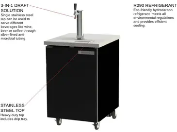 Beverage Air DD24HC-1-B 1 Tap 1/2 Barrel Draft Beer Cooler - Black, 1 Keg Capacity, 115 Volts