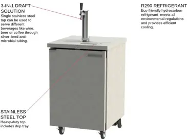 Beverage Air DD24HC-1-S 1 Tap 1/2 Barrel Draft Beer Cooler - Stainless Steel, 1 Keg Capacity, 115 Volts