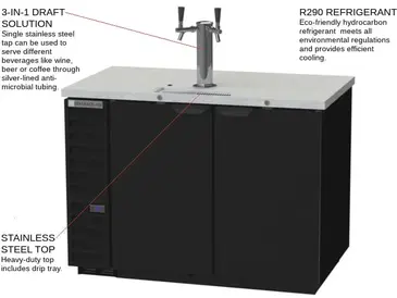 Beverage Air DD50HC-1-B 2 Taps 1/2 Barrel Draft Beer Cooler - Black, 2 Kegs Capacity, 115 Volts