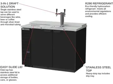 Beverage Air DD50HC-1-C-B 1 Tap 1/2 Barrel Draft Beer Cooler - Black, 2 Kegs Capacity, 115 Volts