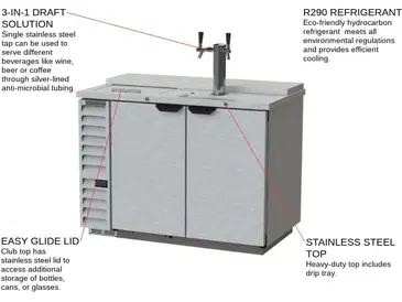 Beverage Air DD50HC-1-C-S 1 Tap 1/2 Barrel Draft Beer Cooler - Stainless Steel, 2 Kegs Capacity, 115 Volts