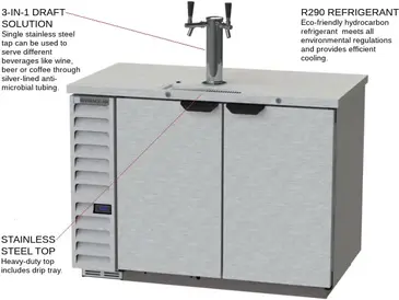 Beverage Air DD50HC-1-S 2 Taps 1/2 Barrel Draft Beer Cooler - Stainless Steel, 2 Kegs Capacity, 115 Volts