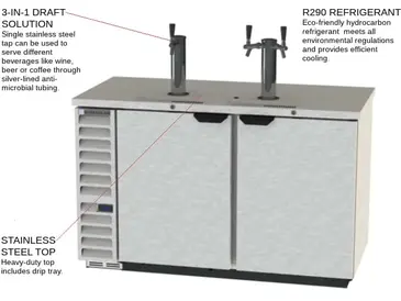 Beverage Air DD58HC-1-S 3 Taps 1/2 Barrel Draft Beer Cooler - Stainless Steel, 3 Kegs Capacity, 115 Volts