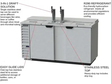 Beverage Air DD68HC-1-C-S 2 Taps 1/2 Barrel Draft Beer Cooler - Stainless Steel, 3 Kegs Capacity, 115 Volts