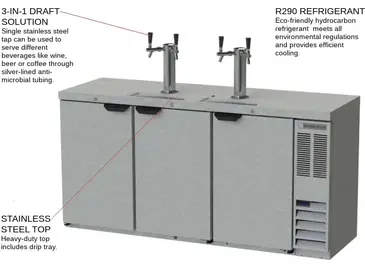 Beverage Air DD72HC-1-S 4 Taps 1/2 Barrel Draft Beer Cooler - Stainless Steel, 3 Kegs Capacity, 115 Volts