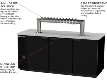 Beverage Air DD78HC-1-B-12T 12 Taps 1/2 Barrel Draft Beer Cooler - Black, 4 Kegs Capacity, 115 Volts