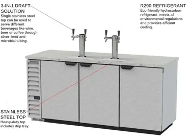 Beverage Air DD78HC-1-S 4 Taps 1/2 Barrel Draft Beer Cooler - Stainless Steel, 4 Kegs Capacity, 115 Volts