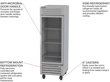 Beverage Air FB23HC-1G 27.25'' 22.5 cu. ft. Bottom Mounted 1 Section Glass Door Reach-In Freezer