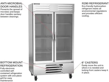 Beverage Air FB44HC-1G 47'' 44.0 cu. ft. Bottom Mounted 2 Section Glass Door Reach-In Freezer