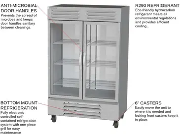 Beverage Air FB49HC-1G 52'' 46.2 cu. ft. Bottom Mounted 2 Section Glass Door Reach-In Freezer