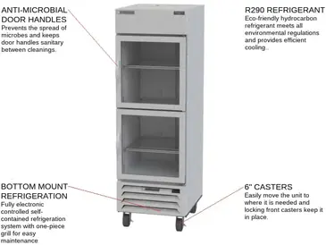 Beverage Air HBF23HC-1-HG 27.25'' 22.5 cu. ft. Bottom Mounted 1 Section Glass Half Door Reach-In Freezer