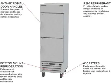 Beverage Air HBF23HC-1-HS 27.25'' 22.5 cu. ft. Bottom Mounted 1 Section Solid Half Door Reach-In Freezer