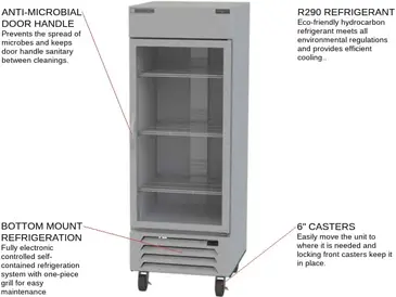 Beverage Air HBF27HC-1-G 30'' 26.57 cu. ft. Bottom Mounted 1 Section Glass Door Reach-In Freezer