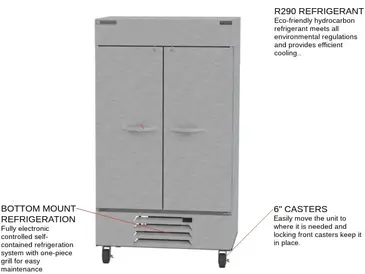 Beverage Air HBF44HC-1 47.00'' 44.0 cu. ft. Bottom Mounted 2 Section Solid Door Reach-In Freezer