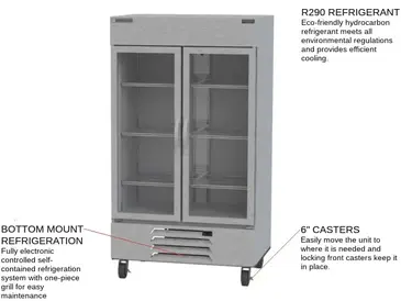 Beverage Air HBF44HC-1-G 47'' 44.0 cu. ft. Bottom Mounted 2 Section Glass Door Reach-In Freezer