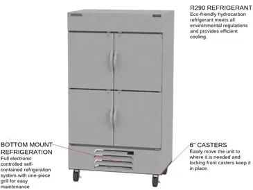 Beverage Air HBF44HC-1-HS 47'' 44.0 cu. ft. Bottom Mounted 2 Section Solid Door Reach-In Freezer