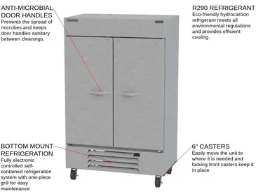 Beverage Air HBF49HC-1 52.00'' 46.2 cu. ft. Bottom Mounted 2 Section Solid Door Reach-In Freezer