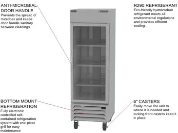 Beverage Air HBR23HC-1-G 27.25'' 23.1 cu. ft. Bottom Mounted 1 Section Glass Door Reach-In Refrigerator