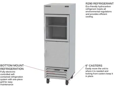 Beverage Air HBR23HC-1-HS 27.25'' 23.1 cu. ft. Bottom Mounted 1 Section Solid Half Door Reach-In Refrigerator