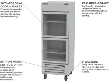 Beverage Air HBR27HC-1-HG 30'' 25.88 cu. ft. Bottom Mounted 1 Section Glass Half Door Reach-In Refrigerator