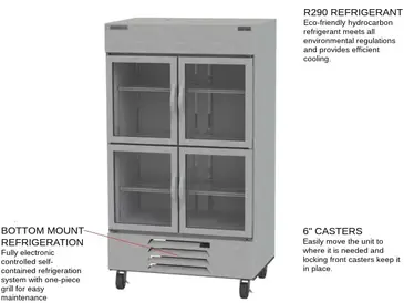 Beverage Air HBR44HC-1-HG 47'' 40.2 cu. ft. Bottom Mounted 2 Section Glass Half Door Reach-In Refrigerator