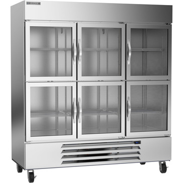 Beverage Air HBR72HC-1-HG 75'' 72 cu. ft. Bottom Mounted 3 Section Glass Half Door Reach-In Refrigerator