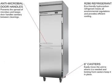 Beverage Air HF1HC-1HS 26'' 24.0 cu. ft. Top Mounted 1 Section Solid Half Door Reach-In Freezer