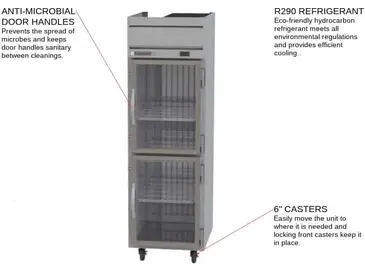 Beverage Air HFP1HC-1HG 26'' 21.06 cu. ft. Top Mounted 1 Section Glass Half Door Reach-In Freezer