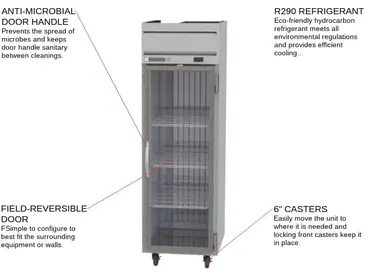 Beverage Air HR1HC-1G 26'' 22.28 cu. ft. Top Mounted 1 Section Glass Door Reach-In Refrigerator