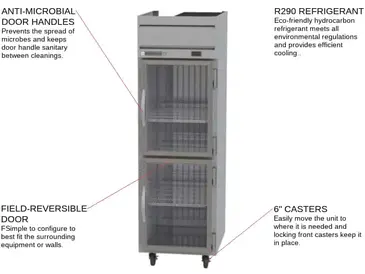 Beverage Air HR1HC-1HG 26'' 22.28 cu. ft. Top Mounted 1 Section Glass Half Door Reach-In Refrigerator