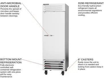 Beverage Air RB23HC-1S 27.25'' 23.1 cu. ft. Bottom Mounted 1 Section Solid Door Reach-In Refrigerator