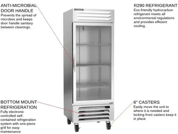 Beverage Air RB27HC-1G 30'' 25.88 cu. ft. Bottom Mounted 1 Section Glass Door Reach-In Refrigerator