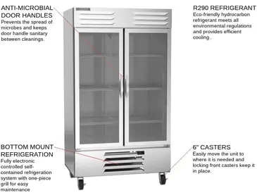 Beverage Air RB44HC-1G 47'' 44 cu. ft. Bottom Mounted 2 Section Glass Door Reach-In Refrigerator