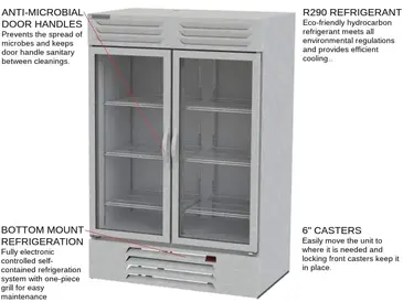 Beverage Air RB49HC-1G 52'' 46.15 cu. ft. Bottom Mounted 2 Section Glass Door Reach-In Refrigerator