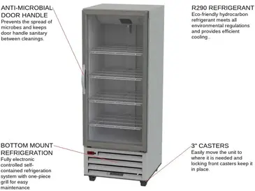 Beverage Air RI18HC-G 27.25'' 16.85 cu. ft. Bottom Mounted 1 Section Glass Door Reach-In Refrigerator