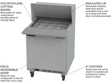 Beverage Air SPE27HC-12M 27'' 1 Door Counter Height Mega Top Refrigerated Sandwich / Salad Prep Table