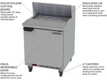 Beverage Air SPE27HC 27'' 1 Door Counter Height Refrigerated Sandwich / Salad Prep Table with Standard Top