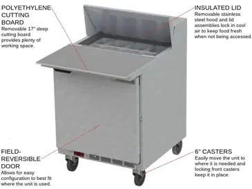 Beverage Air SPE27HC-C 27'' 1 Door Counter Height Refrigerated Sandwich / Salad Prep Table with Cutting Top