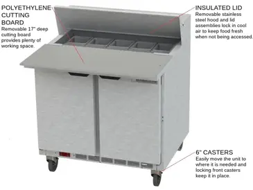 Beverage Air SPE36HC-10C 36'' 2 Door Counter Height Refrigerated Sandwich / Salad Prep Table with Cutting Top