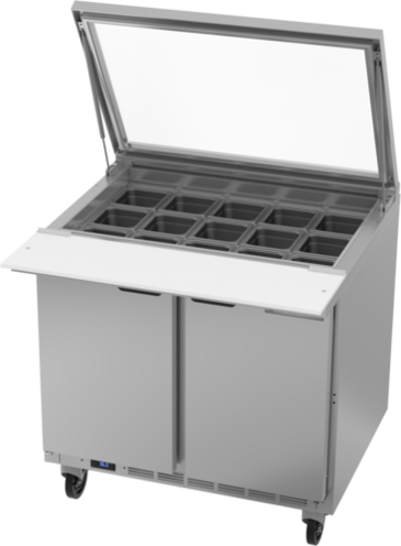 Beverage Air SPE36HC-15M-STL 36'' 2 Door Counter Height Mega Top Refrigerated Sandwich / Salad Prep Table