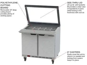 Beverage Air SPE36HC-15M-STL 36'' 2 Door Counter Height Mega Top Refrigerated Sandwich / Salad Prep Table